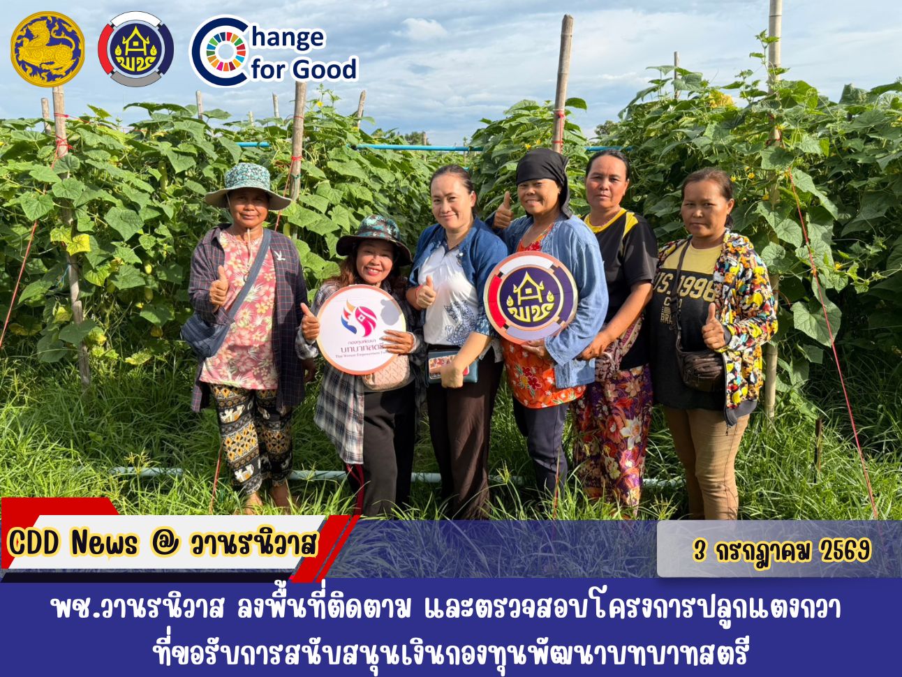 🐵พช.วานรนิวาส ลงพื้นที่ติดตามและตรวจสอบโครงการปลูกแตงกวา ที่ขอรับการสนับสนุนเงินกองทุนพัฒนาบทบาทสตรี